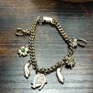 Gold Charm Bracelet with Green Accents